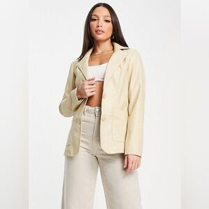 NWT TopShop faux leather blazer in biscuit